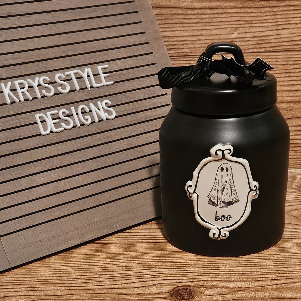 Rae Dunn BOO! Ghost Black Halloween Baby Canister